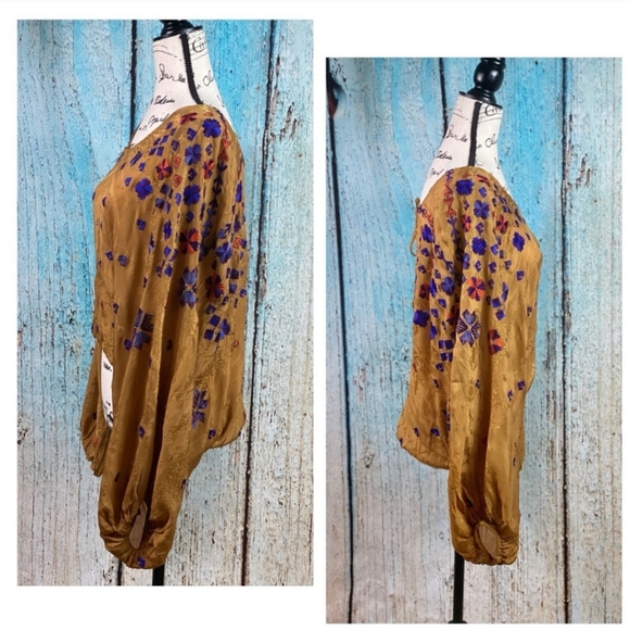Free People Mustard Music In Time Embroidered Bishop Sleeve Top sz S - Picture 4 of 7